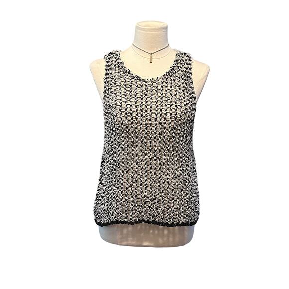Elieen Fisher Italian Yarn Crop Tufted Twist Open Knit Tank Jewel Neck Sz Large - Picture 1 of 9